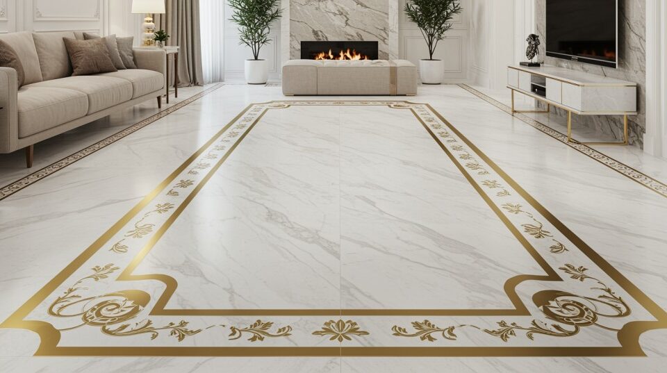 Brass Inlay in Marble Flooring Manufacturer